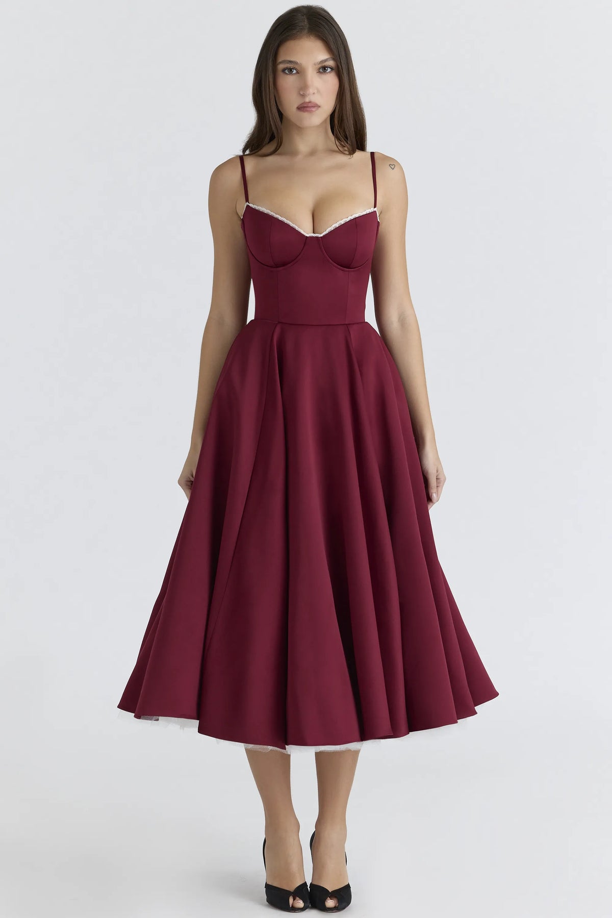 Mademoiselle Wine Satin Tulle Midi Dress