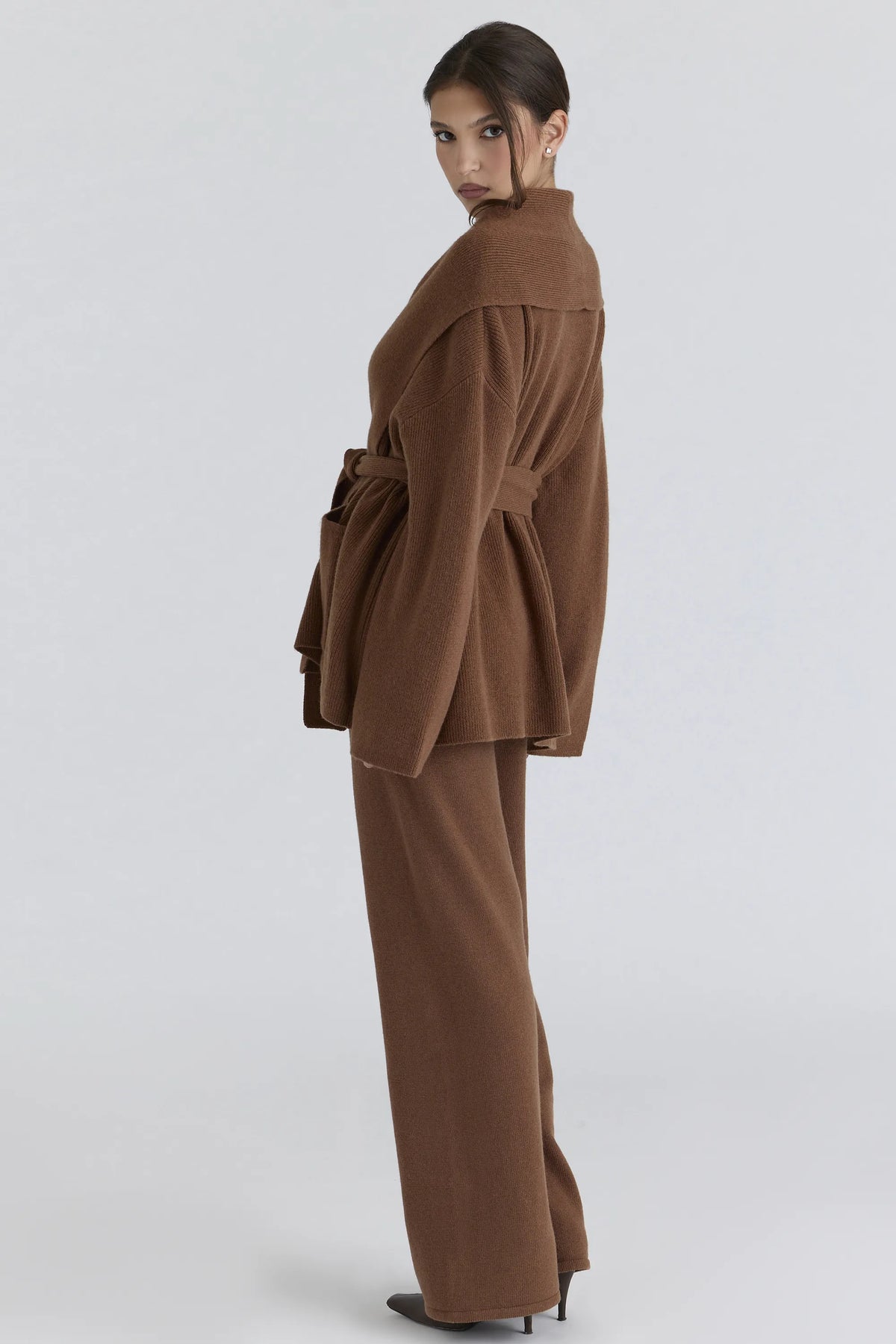 Madison Tan Pure Wool Draped Front Cardigan