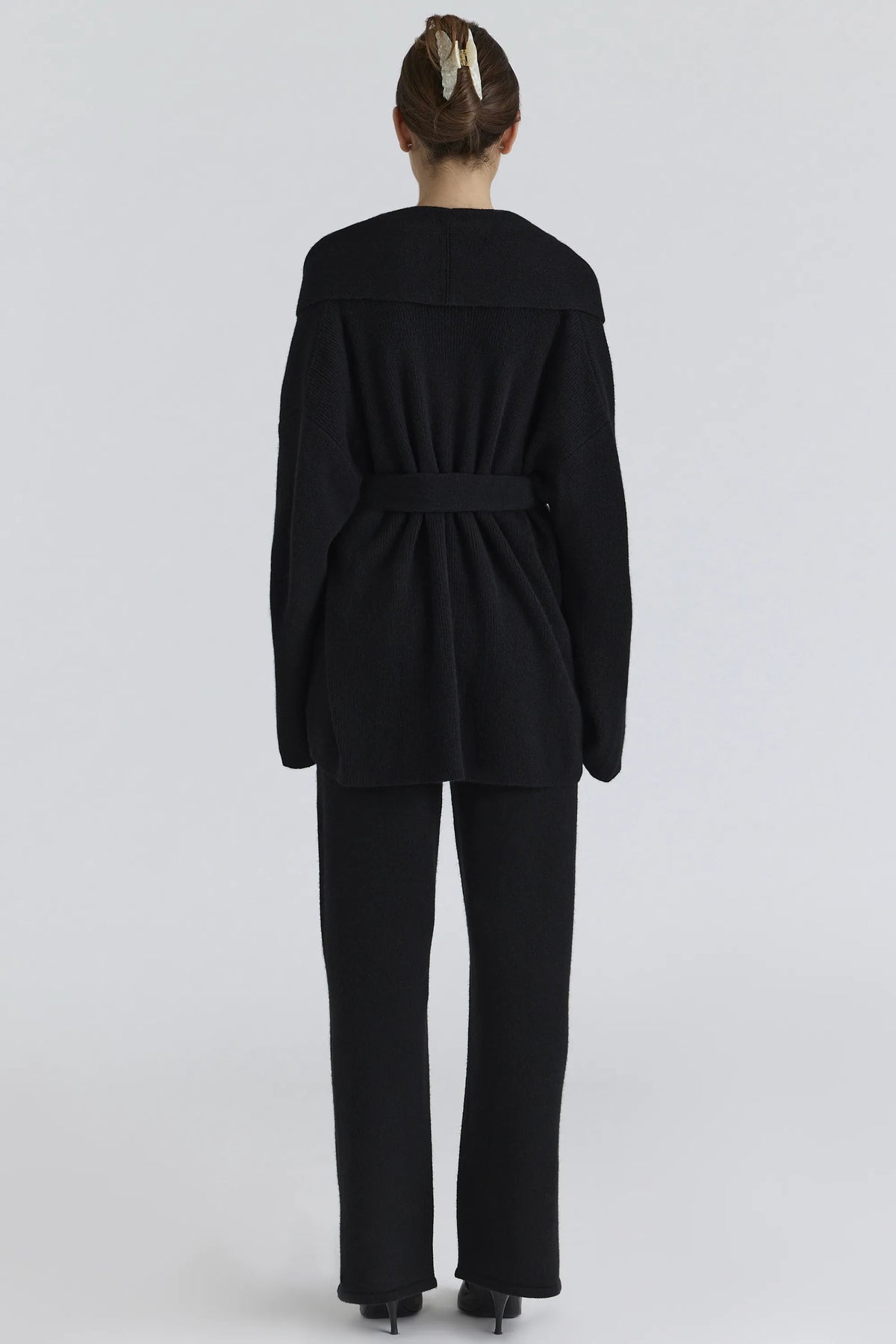 Madison Black Pure Wool Draped Front Cardigan