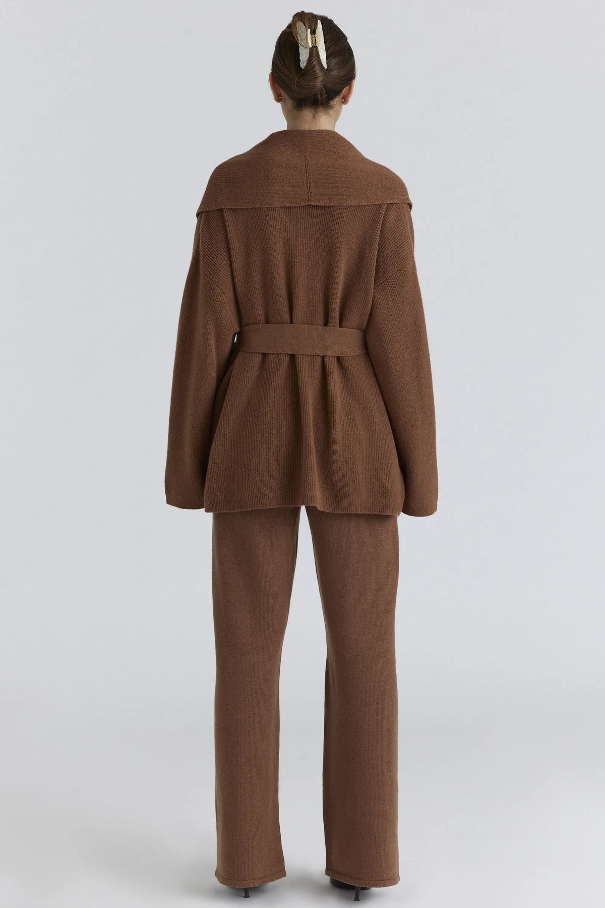Madison Tan Pure Wool Draped Front Cardigan