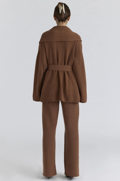 Madison Tan Pure Wool Draped Front Cardigan