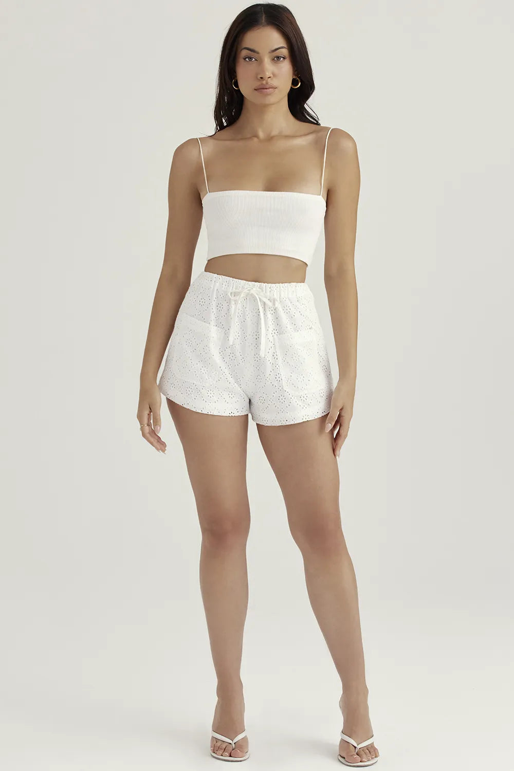 Mae White Broderie Anglaise Shorts