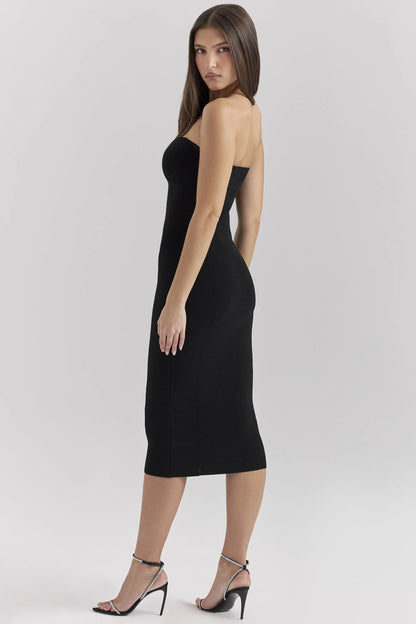 Magdalena Black Strapless Midi Dress