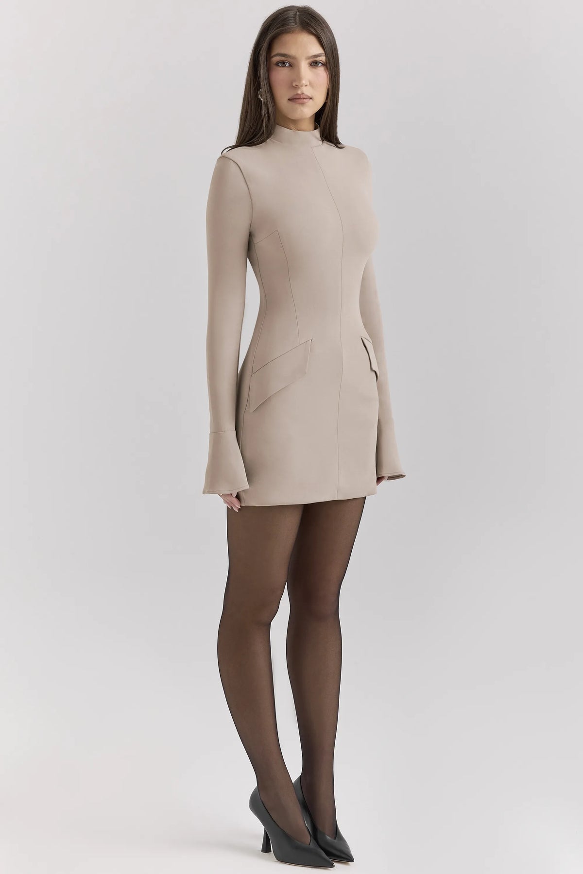 Mahalia Taupe Long Sleeve Mini Dress