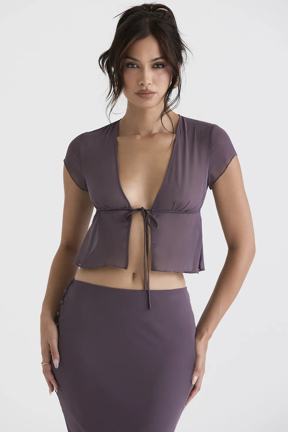 Maia Dark Mauve Tie Front Top