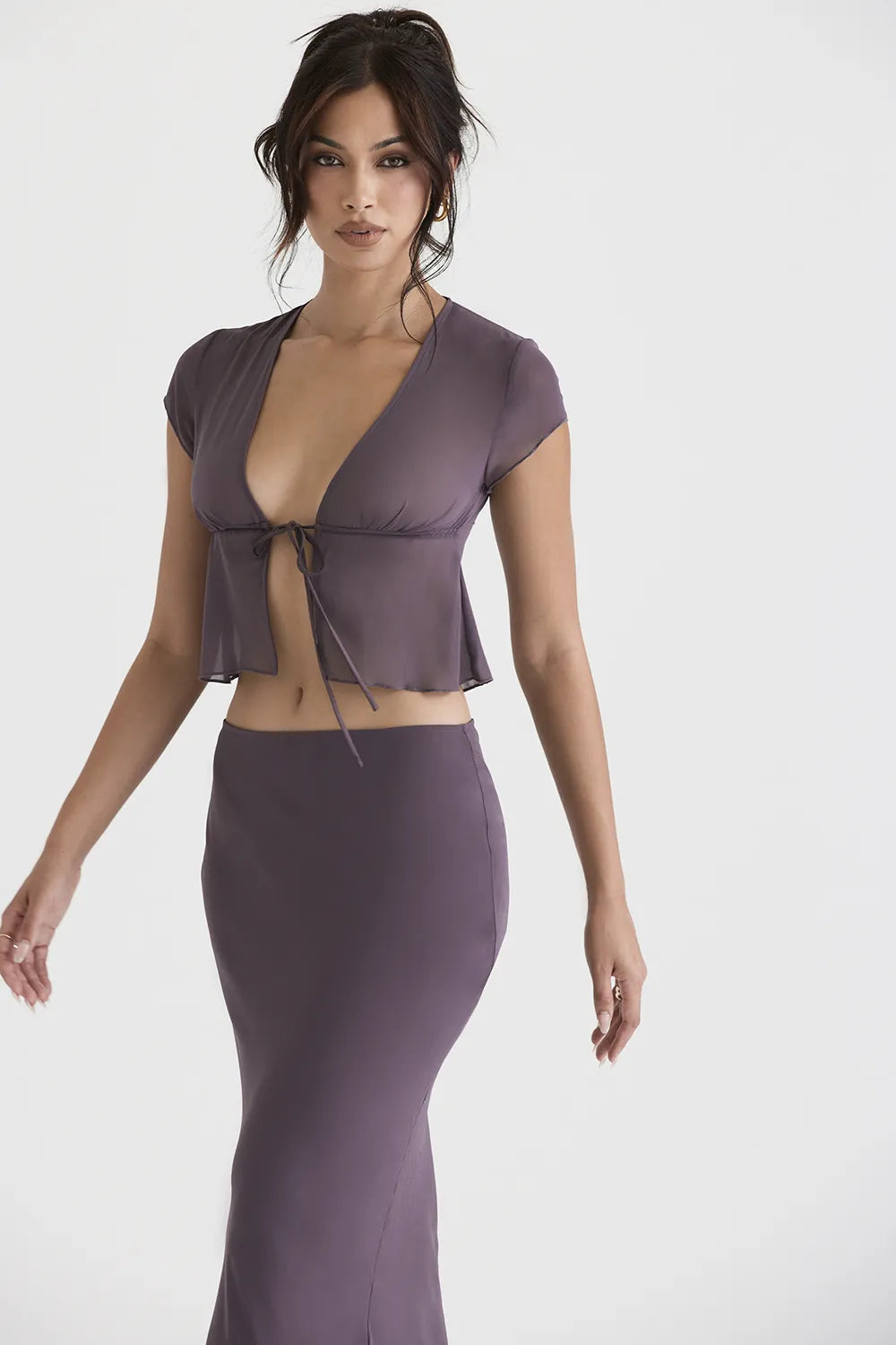 Maia Dark Mauve Tie Front Top