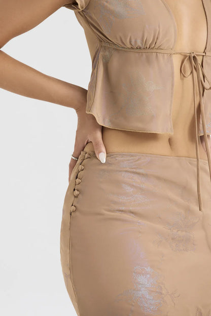 Dyana Shimmer Cafe Au Lait Bias Cut Maxi Skirt