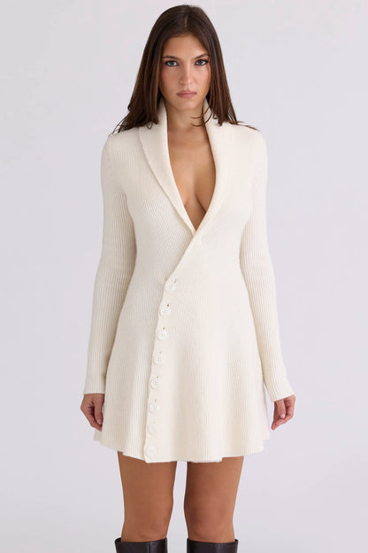 Ayla Cream Asymmetric Skater Mini Dress