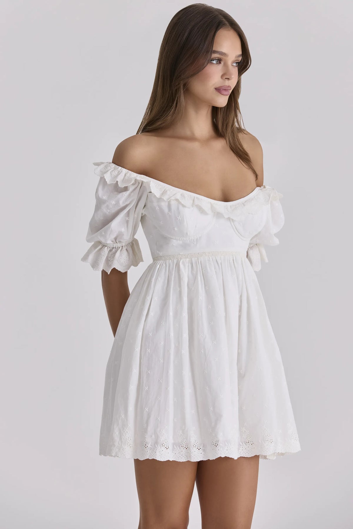 Maisie White Broderie Anglaise Regency Babydoll Mini Dress