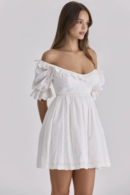 Maisie White Broderie Anglaise Regency Babydoll Mini Dress