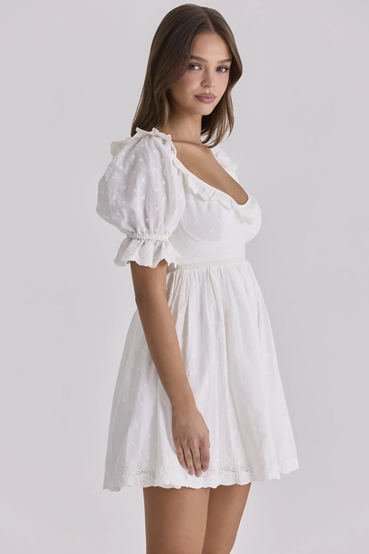 Maisie White Broderie Anglaise Regency Babydoll Mini Dress