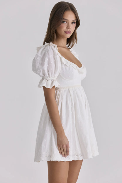 Maisie White Broderie Anglaise Regency Babydoll Mini Dress