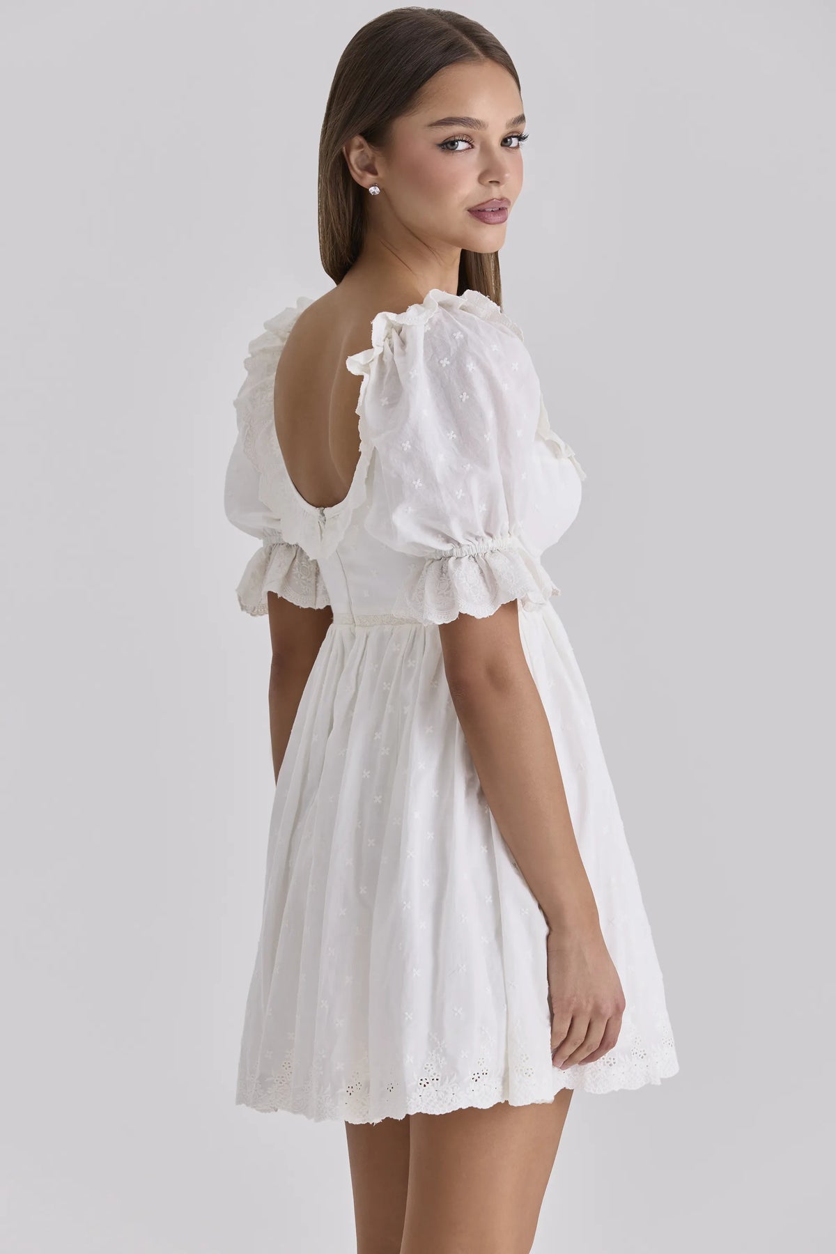 Maisie White Broderie Anglaise Regency Babydoll Mini Dress