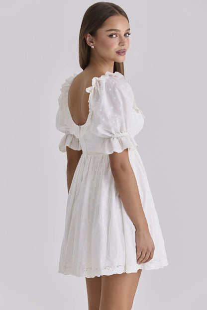 Maisie White Broderie Anglaise Regency Babydoll Mini Dress