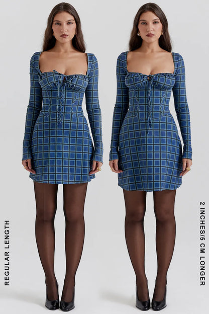 Malika Blue Tartan Corset Mini Dress