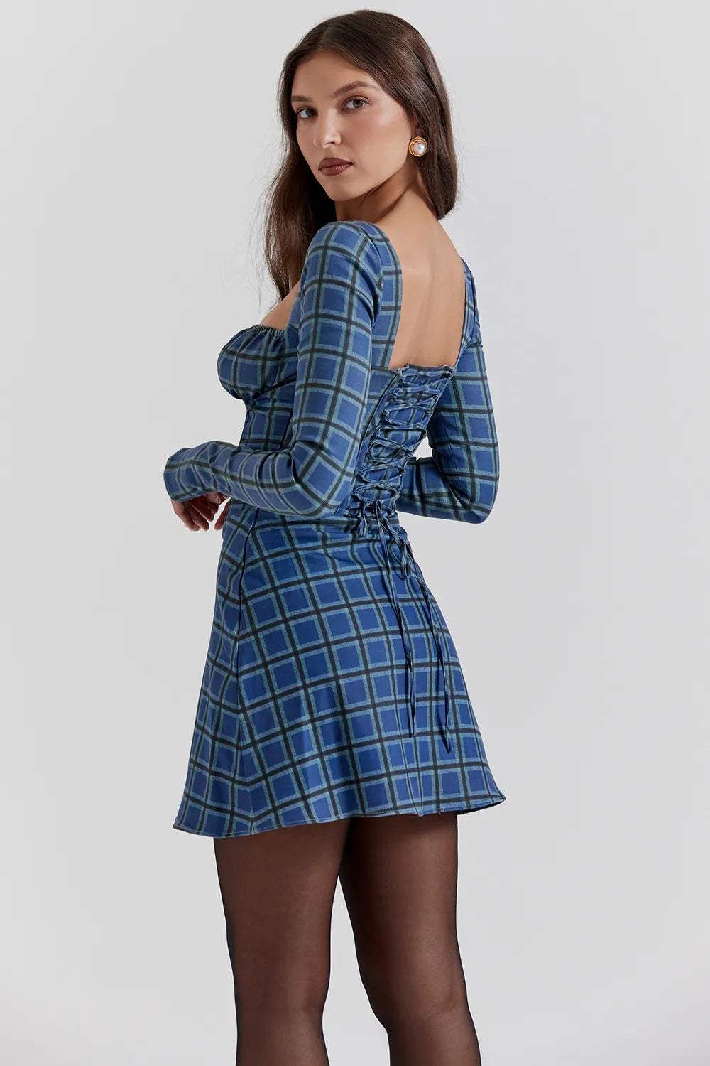 Malika Blue Tartan Corset Mini Dress
