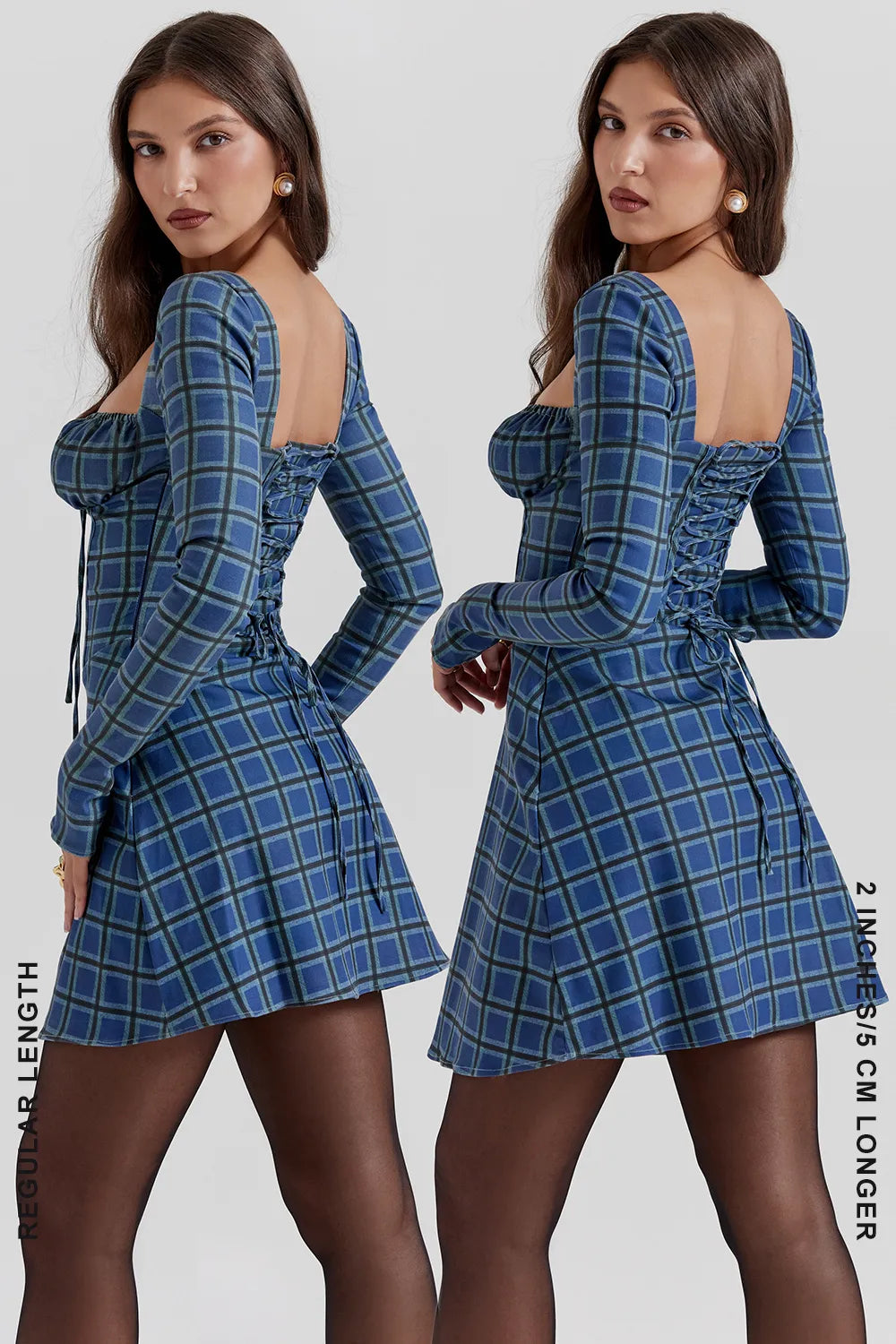 Malika Blue Tartan Corset Mini Dress