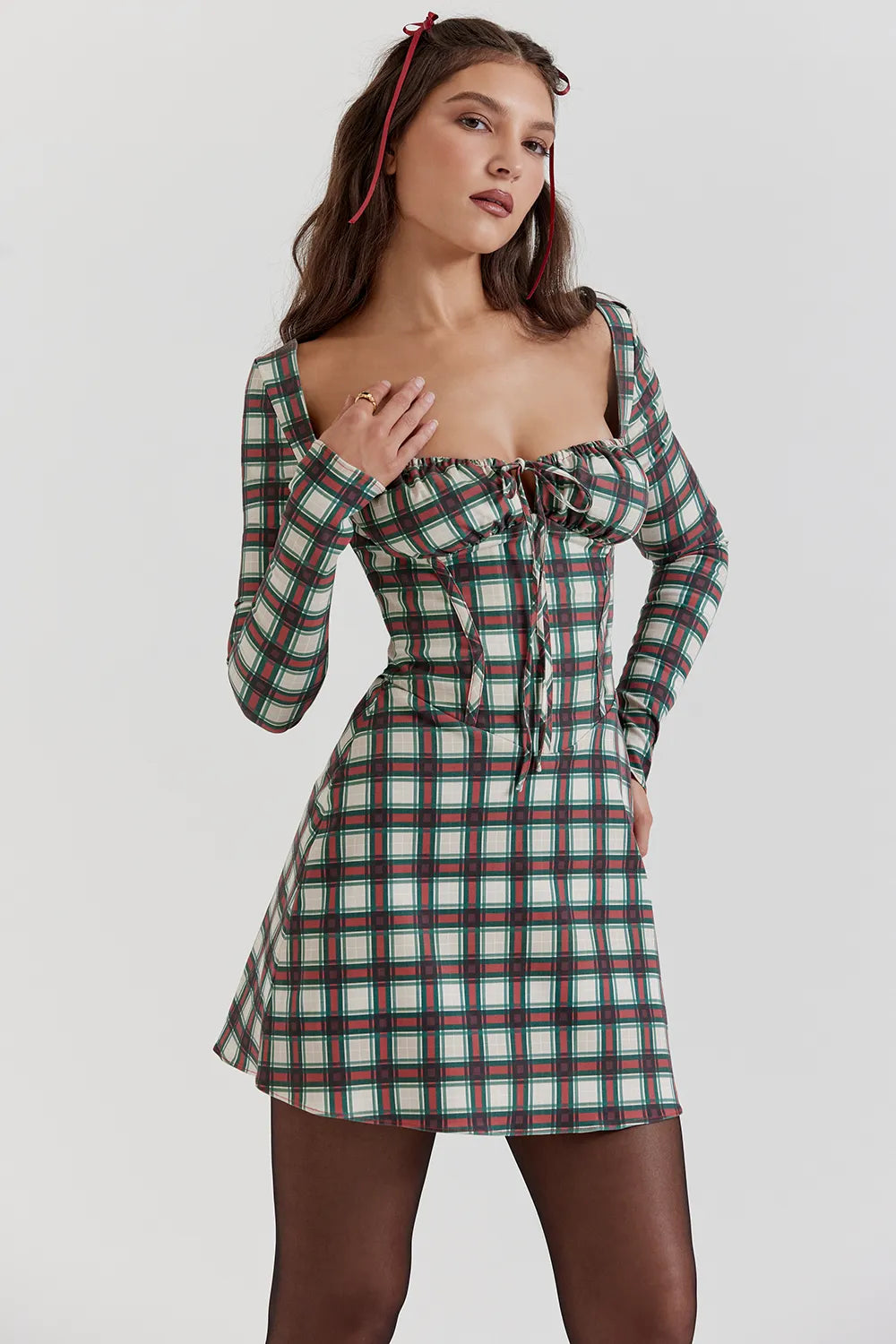 Malika Red Tartan Corset Mini Dress