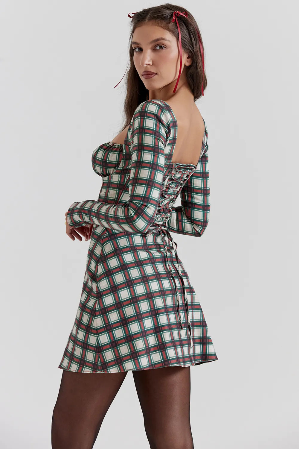 Malika Red Tartan Corset Mini Dress