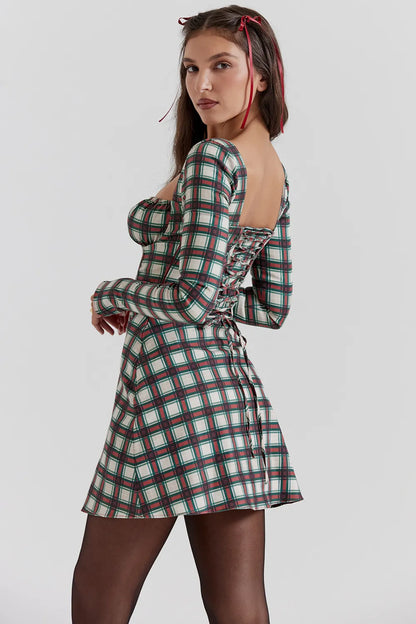 Malika Red Tartan Corset Mini Dress