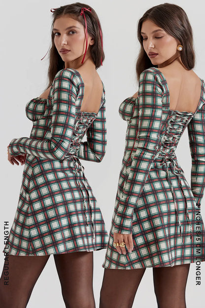 Malika Red Tartan Corset Mini Dress