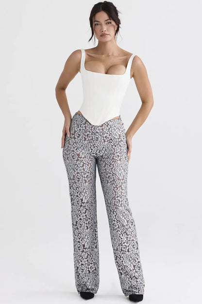 Mara Silver Metallic Lace Trousers