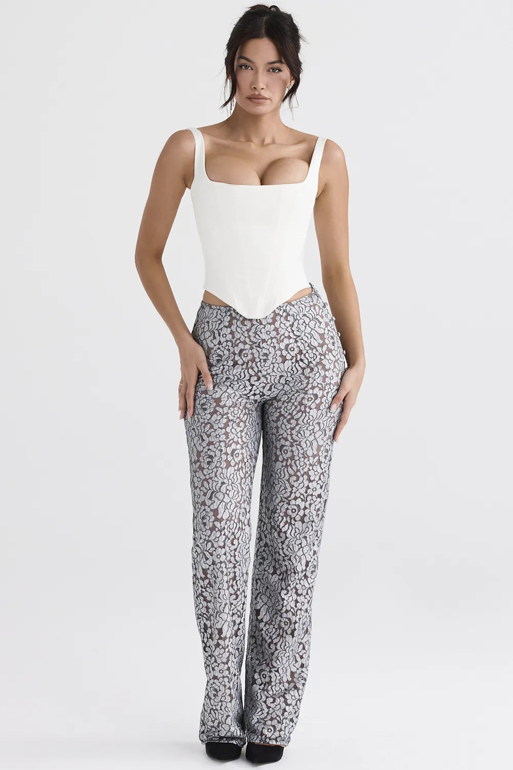 Mara Silver Metallic Lace Trousers