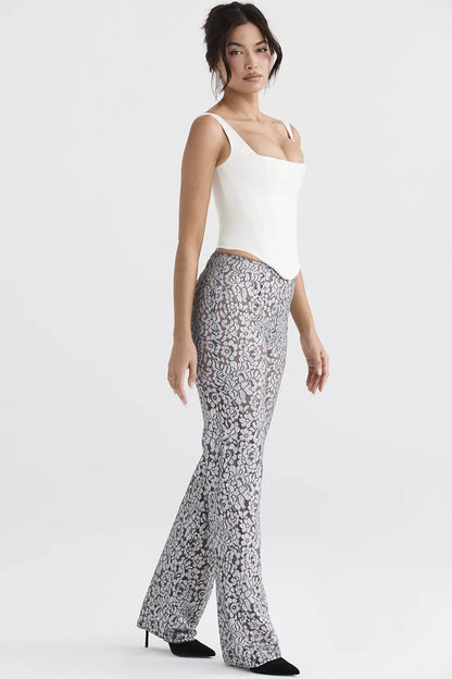 Mara Silver Metallic Lace Trousers