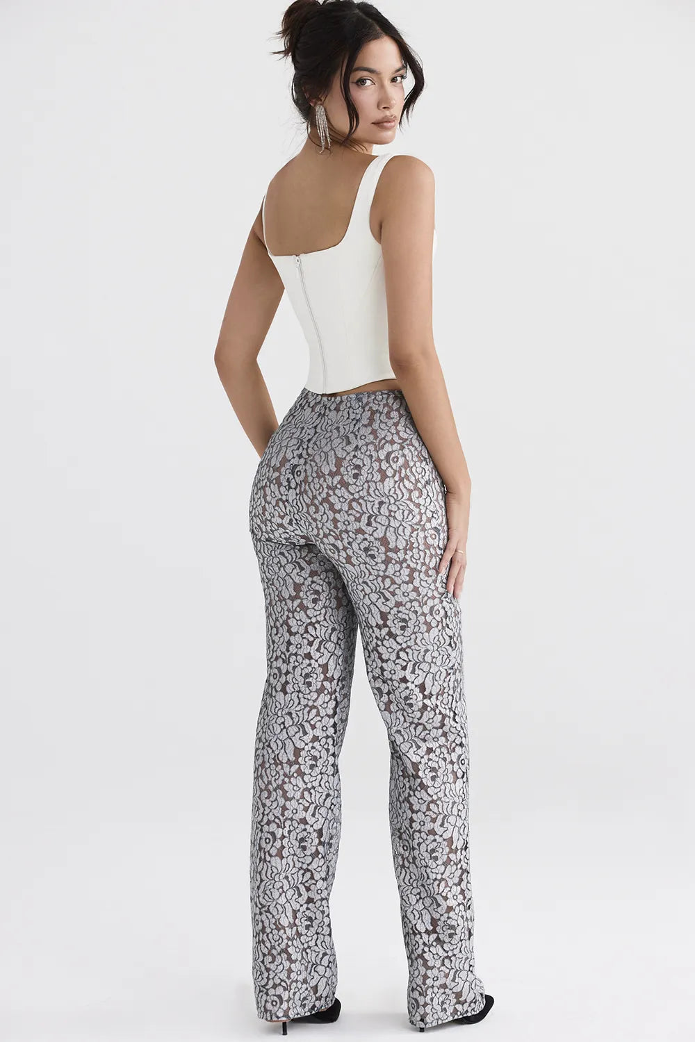Mara Silver Metallic Lace Trousers