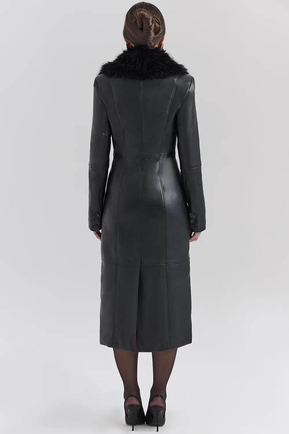 Marcel Black Faux Fur Trimmed Vegan Leather Coat