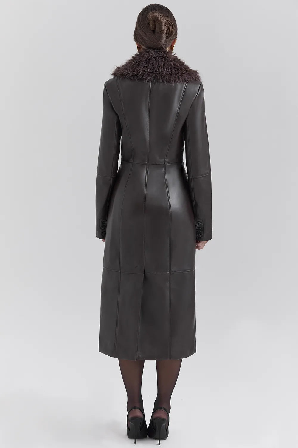 Marcel Brown Faux Fur Trimmed Vegan Leather Coat