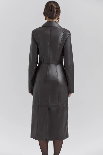 Marcel Brown Faux Fur Trimmed Vegan Leather Coat