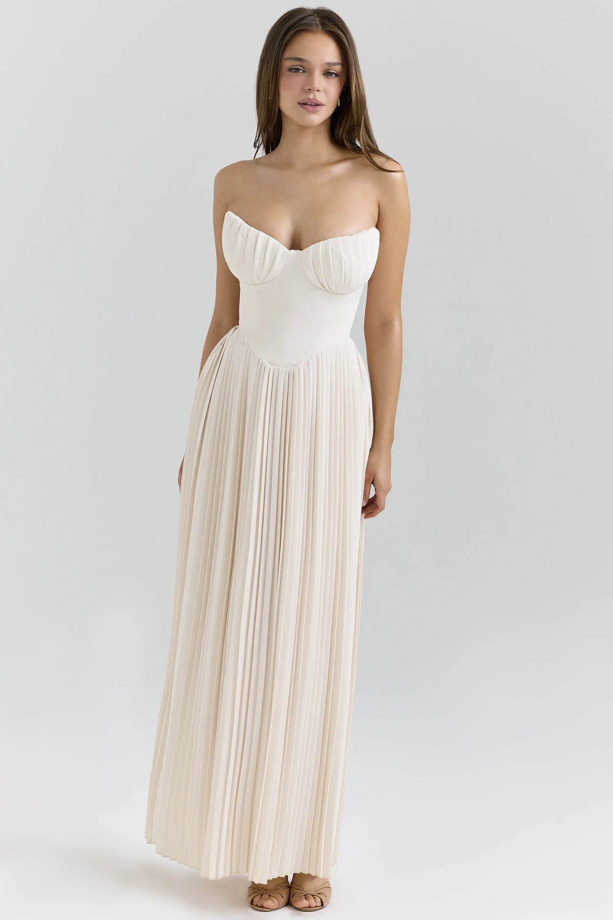 Marcella Ivory Georgette Pleated Maxi Dress