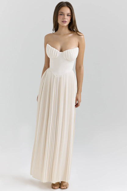 Marcella Ivory Georgette Pleated Maxi Dress