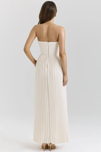 Marcella Ivory Georgette Pleated Maxi Dress