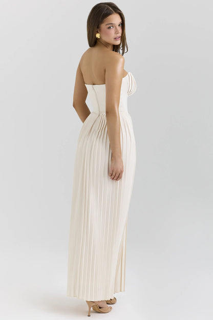 Marcella Ivory Georgette Pleated Maxi Dress