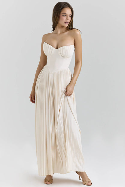 Marcella Ivory Georgette Pleated Maxi Dress
