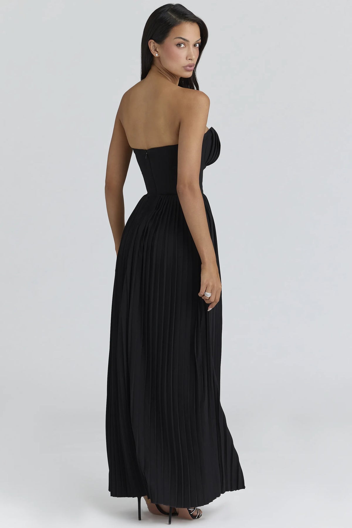Marcella Black Georgette Pleated Maxi Dress