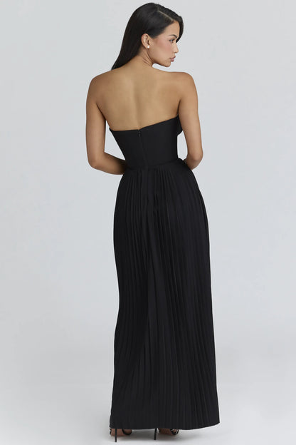 Marcella Black Georgette Pleated Maxi Dress