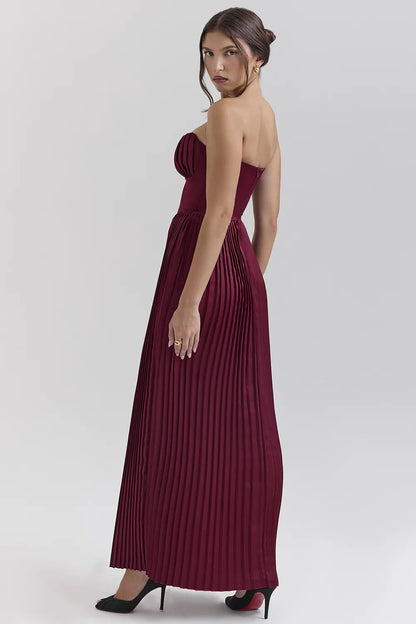 Marcella Berry Pleated Satin Maxi Dress