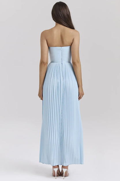 Marcella Ocean Blue Pleated Maxi Dress