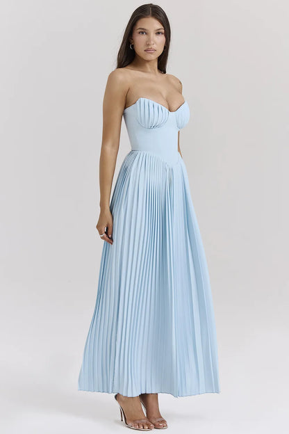 Marcella Ocean Blue Pleated Maxi Dress