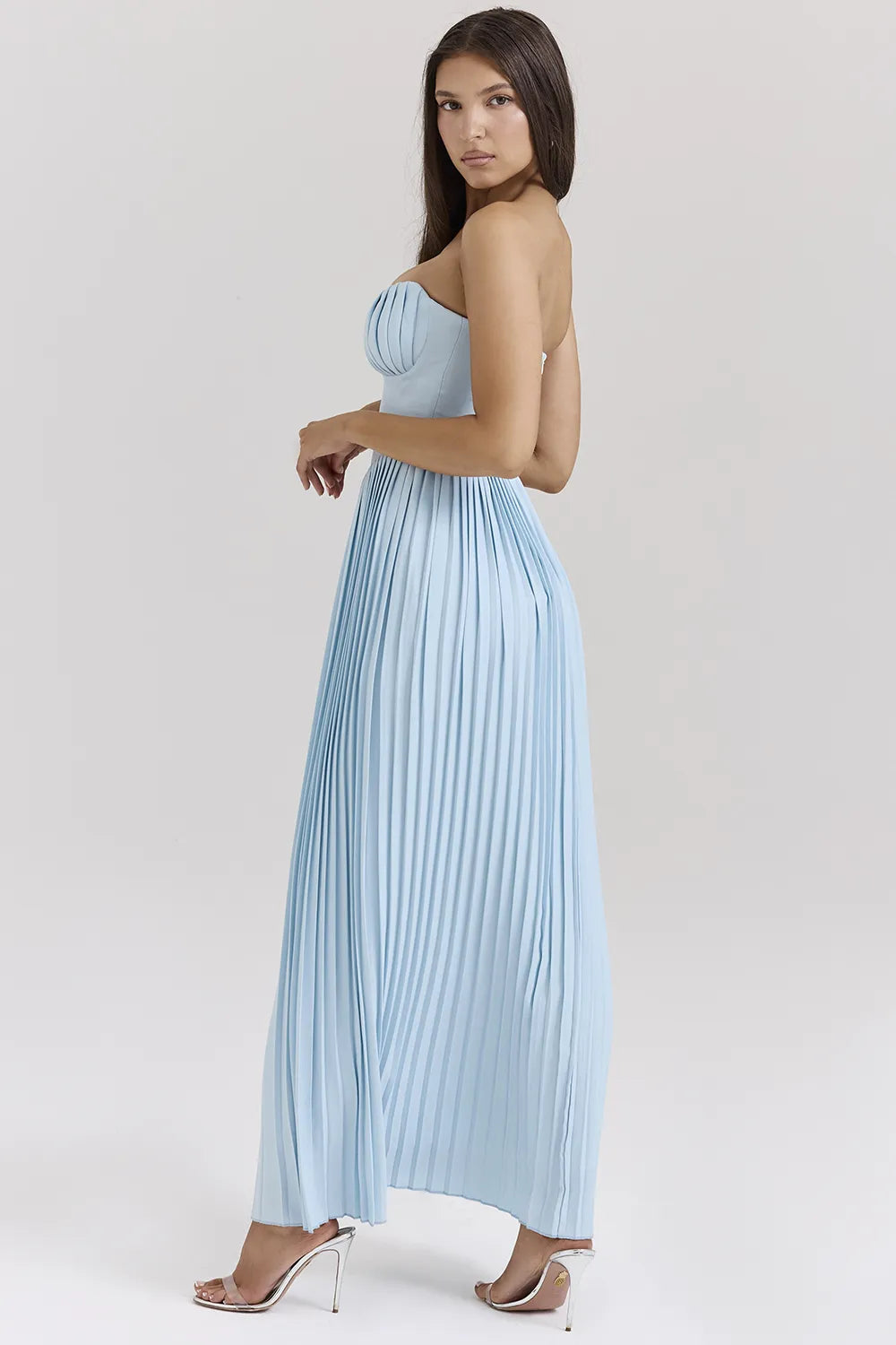 Marcella Ocean Blue Pleated Maxi Dress