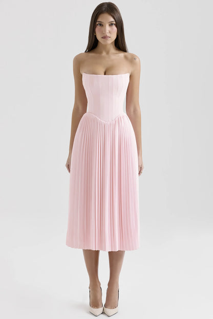 Marci Pink Pleated Midi Corset Dress