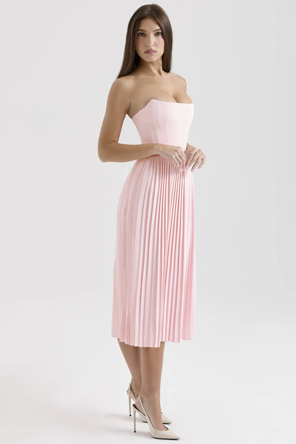 Marci Pink Pleated Midi Corset Dress