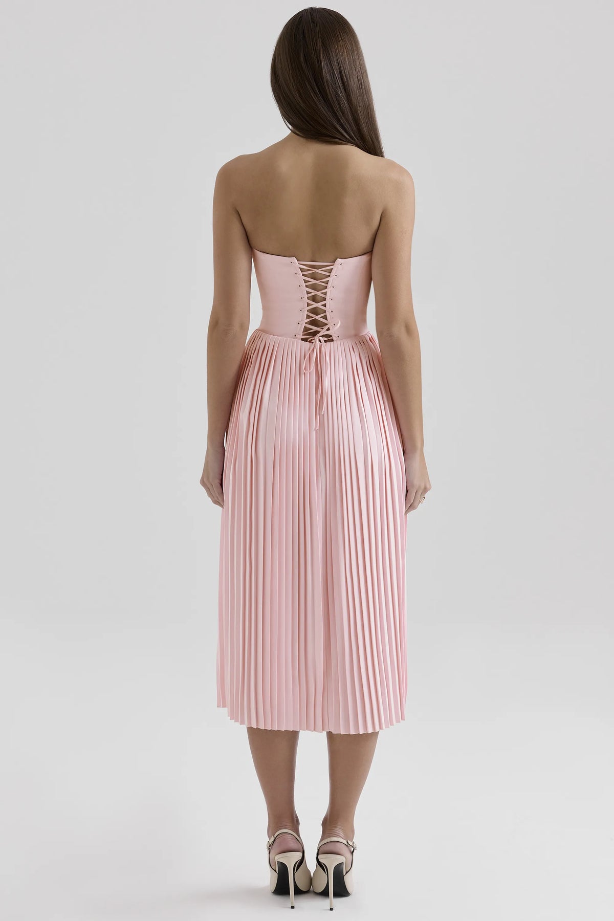 Marci Pink Pleated Midi Corset Dress
