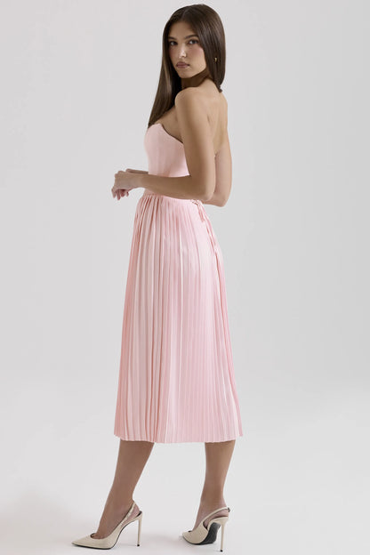 Marci Pink Pleated Midi Corset Dress