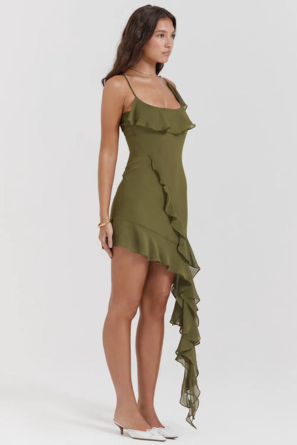 Marcia Olive Ruffle Mini Dress