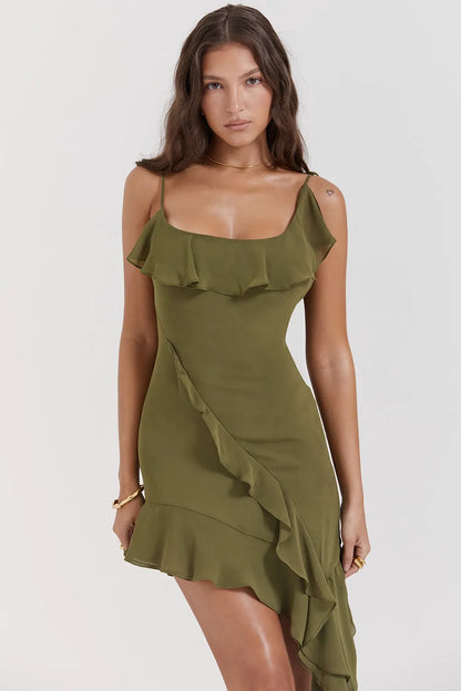 Marcia Olive Ruffle Mini Dress