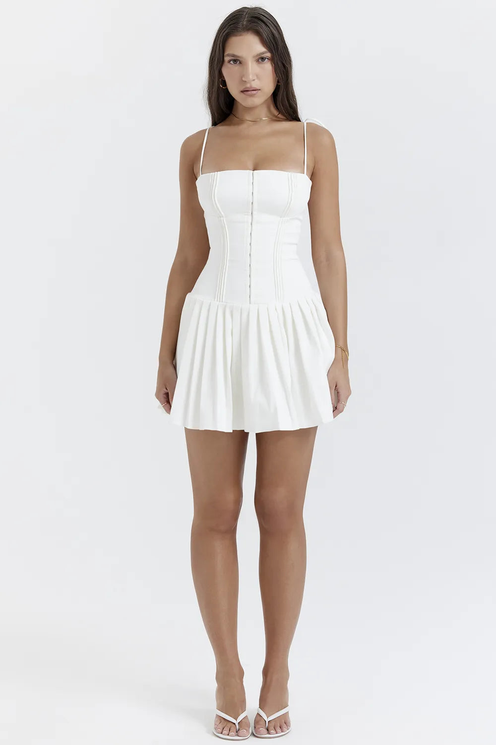 Marcy White Pleated Mini Dress